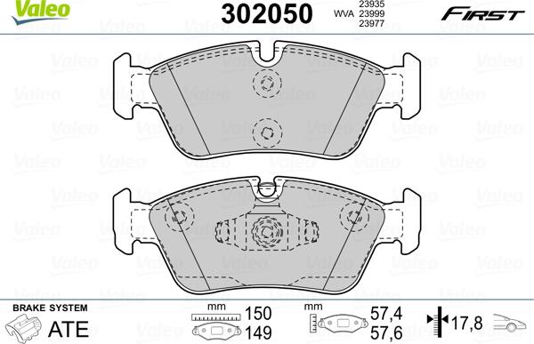 Valeo 302050 - Тормозные колодки, дисковые, комплект autospares.lv