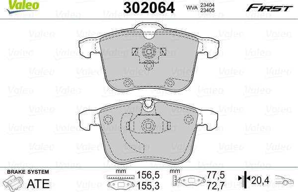 Valeo 302064 - Тормозные колодки, дисковые, комплект autospares.lv