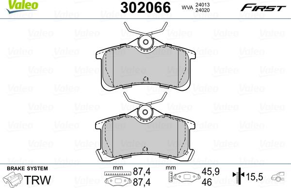 Valeo 302066 - Тормозные колодки, дисковые, комплект autospares.lv