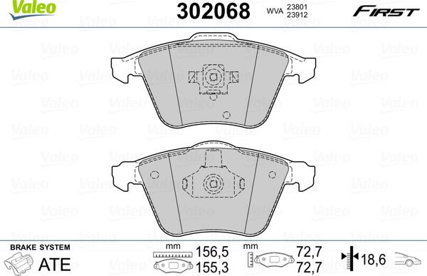 Valeo 302068 - Тормозные колодки, дисковые, комплект autospares.lv