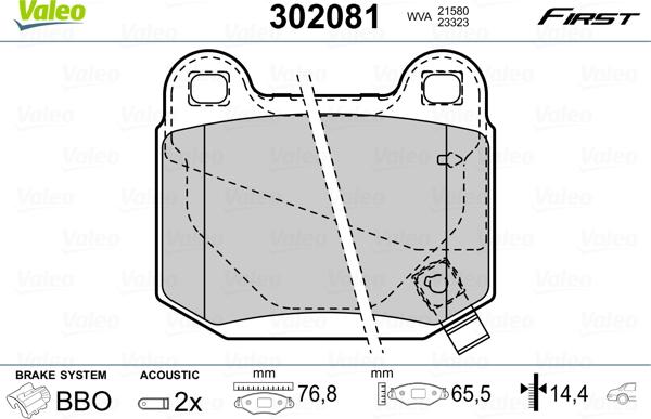 Valeo 302081 - Тормозные колодки, дисковые, комплект autospares.lv