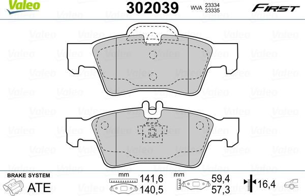 Valeo 302039 - Тормозные колодки, дисковые, комплект autospares.lv