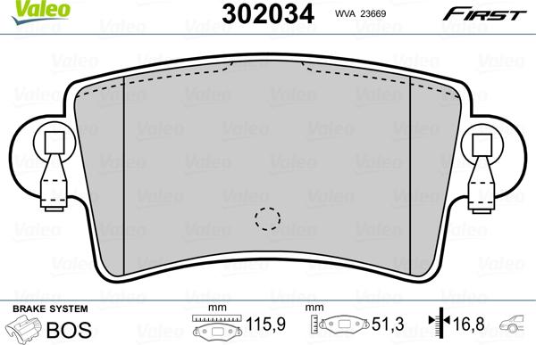 Valeo 302034 - Тормозные колодки, дисковые, комплект autospares.lv