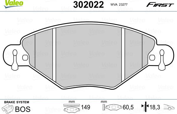 Valeo 302022 - Тормозные колодки, дисковые, комплект autospares.lv