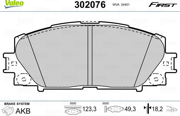 Valeo 302076 - Тормозные колодки, дисковые, комплект autospares.lv