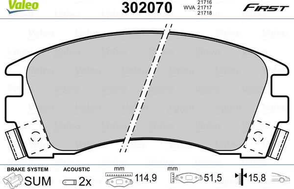 Valeo 302070 - Тормозные колодки, дисковые, комплект autospares.lv