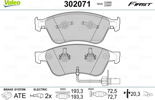 Valeo 302071 - Тормозные колодки, дисковые, комплект autospares.lv