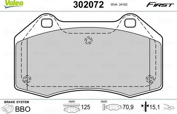 Valeo 302072 - Тормозные колодки, дисковые, комплект autospares.lv