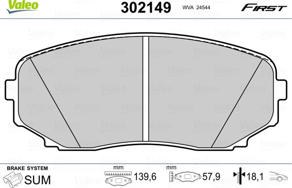 Valeo 302149 - Тормозные колодки, дисковые, комплект autospares.lv