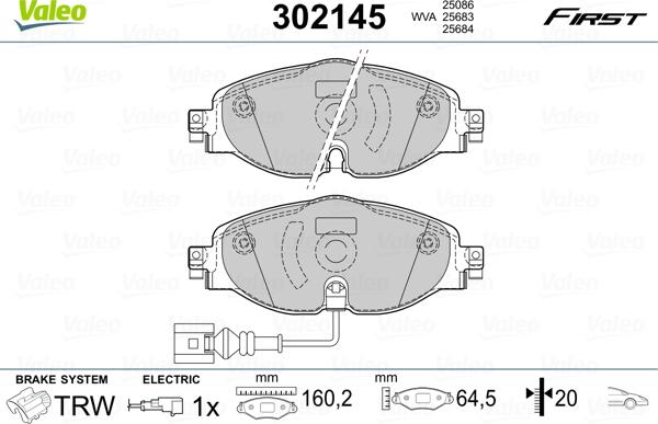 Valeo 302145 - Тормозные колодки, дисковые, комплект autospares.lv