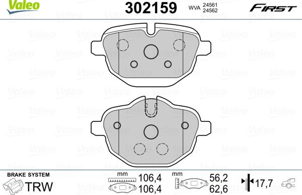 Valeo 302159 - Тормозные колодки, дисковые, комплект autospares.lv