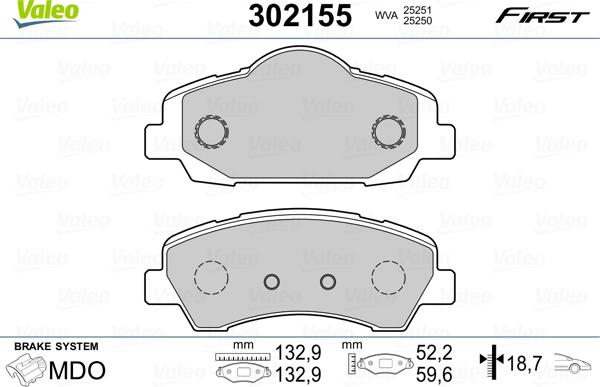 Valeo 302155 - Тормозные колодки, дисковые, комплект autospares.lv