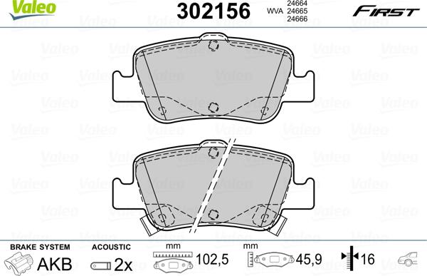 Valeo 302156 - Тормозные колодки, дисковые, комплект autospares.lv