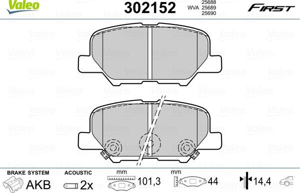 Valeo 302152 - Тормозные колодки, дисковые, комплект autospares.lv