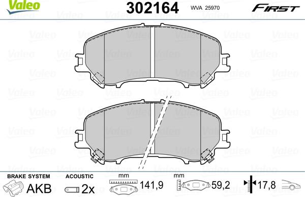 Valeo 302164 - Тормозные колодки, дисковые, комплект autospares.lv