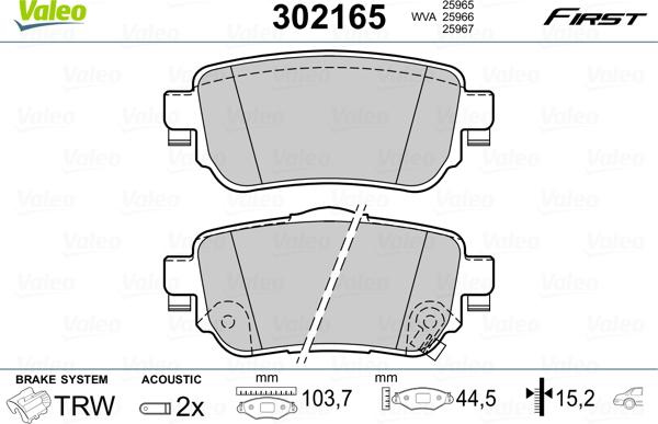 Valeo 302165 - Тормозные колодки, дисковые, комплект autospares.lv