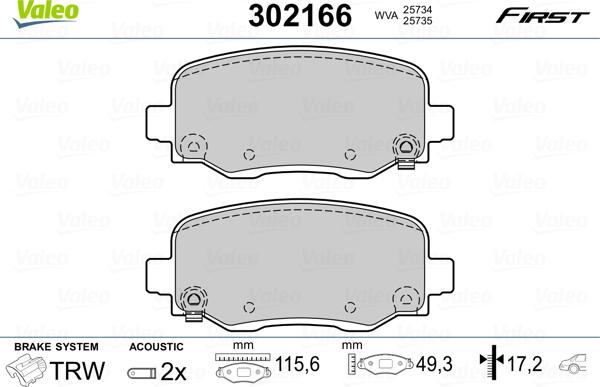 Valeo 302166 - Тормозные колодки, дисковые, комплект autospares.lv