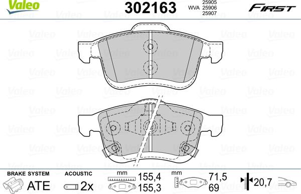 Valeo 302163 - Тормозные колодки, дисковые, комплект autospares.lv