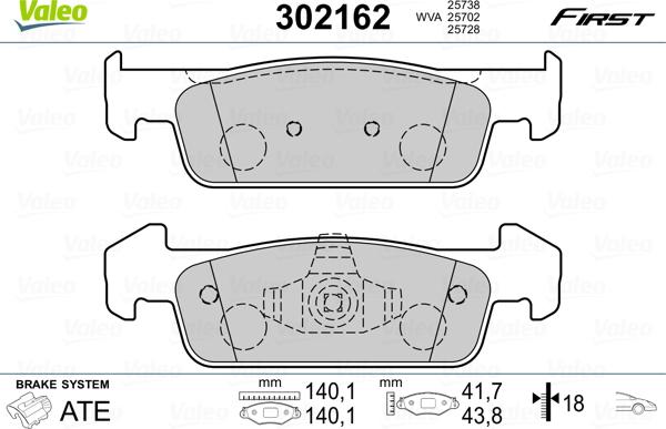 Valeo 302162 - Тормозные колодки, дисковые, комплект autospares.lv