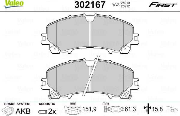 Valeo 302167 - Тормозные колодки, дисковые, комплект autospares.lv