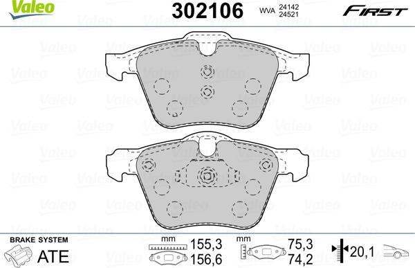 Valeo 302106 - Тормозные колодки, дисковые, комплект autospares.lv