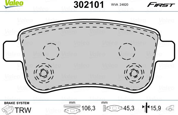 Valeo 302101 - Тормозные колодки, дисковые, комплект autospares.lv