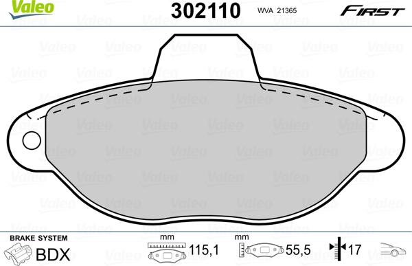 Valeo 302110 - Тормозные колодки, дисковые, комплект autospares.lv