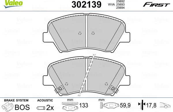 Valeo 302139 - Тормозные колодки, дисковые, комплект autospares.lv