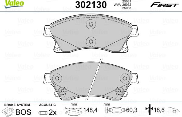 Valeo 302130 - Тормозные колодки, дисковые, комплект autospares.lv