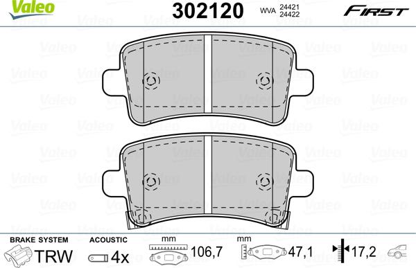 Valeo 302120 - Тормозные колодки, дисковые, комплект autospares.lv