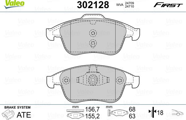 Valeo 302128 - Тормозные колодки, дисковые, комплект autospares.lv