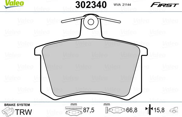 Valeo 302340 - Тормозные колодки, дисковые, комплект autospares.lv