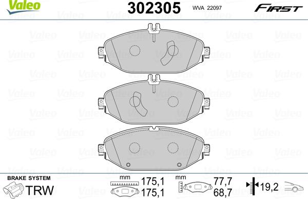 Valeo 302305 - Тормозные колодки, дисковые, комплект autospares.lv