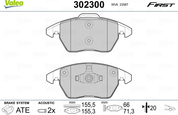 Valeo 302300 - Тормозные колодки, дисковые, комплект autospares.lv