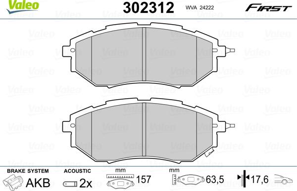 Valeo 302312 - Тормозные колодки, дисковые, комплект autospares.lv