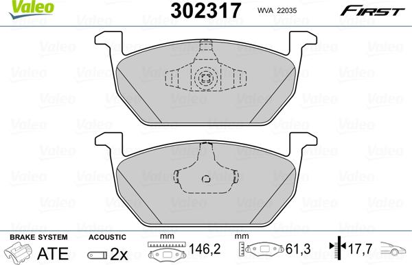 Valeo 302317 - Тормозные колодки, дисковые, комплект autospares.lv