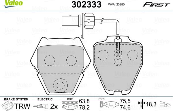 Valeo 302333 - Тормозные колодки, дисковые, комплект autospares.lv