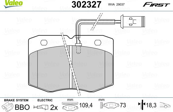 Valeo 302327 - Тормозные колодки, дисковые, комплект autospares.lv