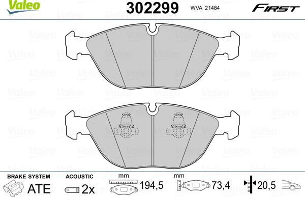 Valeo 302299 - Тормозные колодки, дисковые, комплект autospares.lv