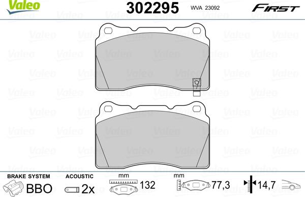 Valeo 302295 - Тормозные колодки, дисковые, комплект autospares.lv