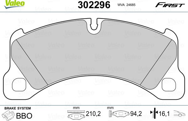 Valeo 302296 - Тормозные колодки, дисковые, комплект autospares.lv