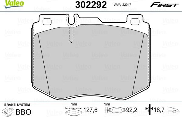 Valeo 302292 - Тормозные колодки, дисковые, комплект autospares.lv