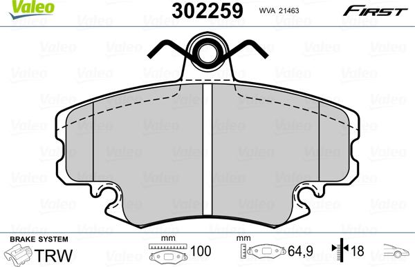 Valeo 302259 - Тормозные колодки, дисковые, комплект autospares.lv