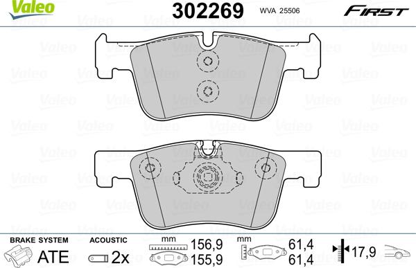 Valeo 302269 - Тормозные колодки, дисковые, комплект autospares.lv