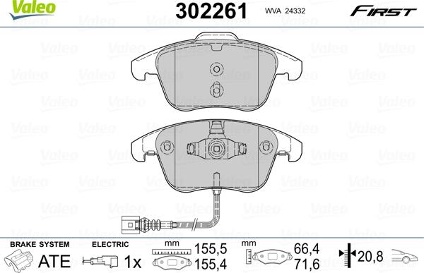 Valeo 302261 - Тормозные колодки, дисковые, комплект autospares.lv