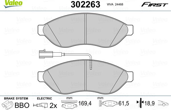 Valeo 302263 - Тормозные колодки, дисковые, комплект autospares.lv