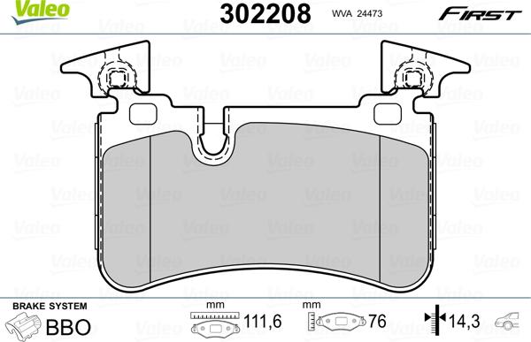 Valeo 302208 - Тормозные колодки, дисковые, комплект autospares.lv