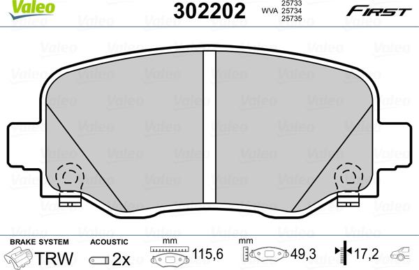 Valeo 302202 - Тормозные колодки, дисковые, комплект autospares.lv