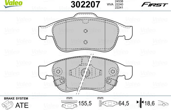 Valeo 302207 - Тормозные колодки, дисковые, комплект autospares.lv