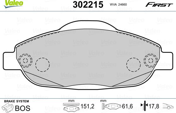 Valeo 302215 - Тормозные колодки, дисковые, комплект autospares.lv